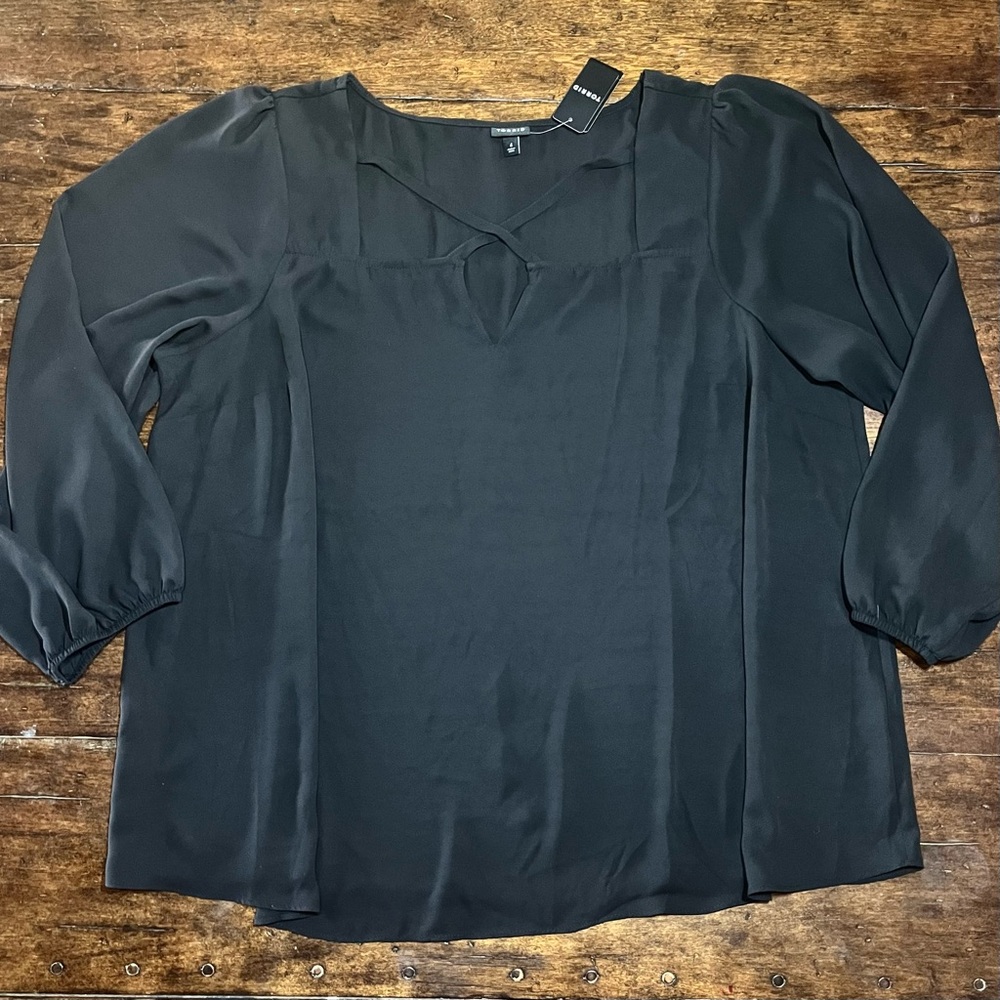 Torrid Georgette Black Chiffon Sheer Keyhole Neckline 3/4 Sleeve Blouse Sz 4X/26